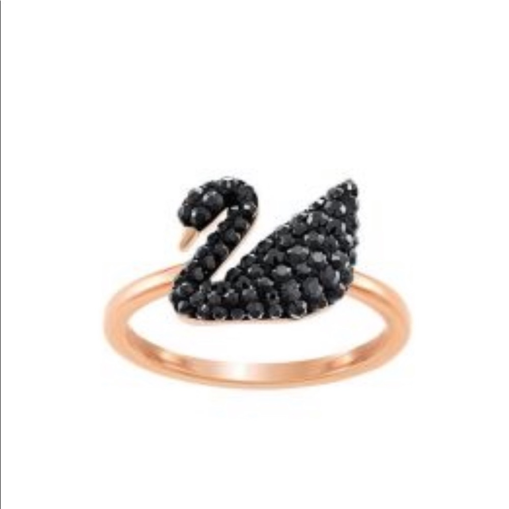swarovski black rose gold swan ring 8